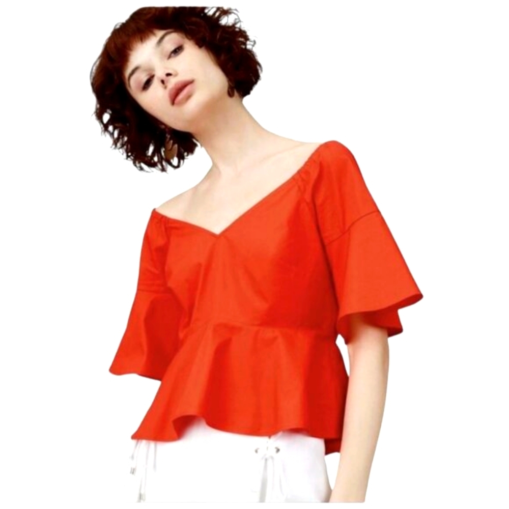 Club Monaco Ulmera Off The Shoulder Peplum Top in Papaya Red Sz 0